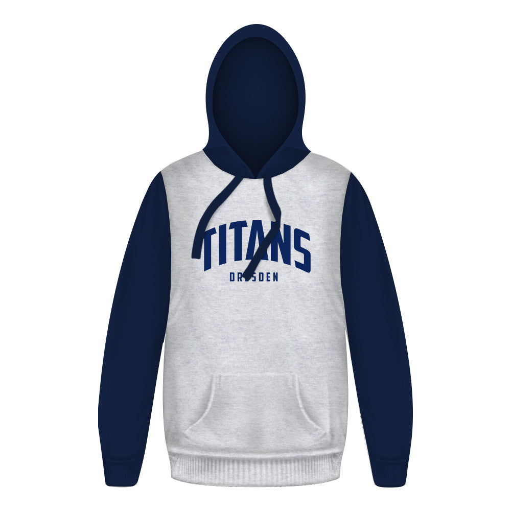 Hoodie Grau + blaue Ärmel großes Logo / unisex