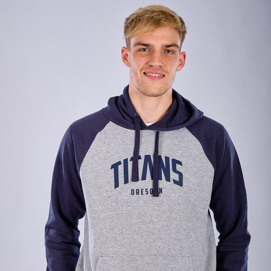 Hoodie Grau + blaue Ärmel großes Logo / unisex